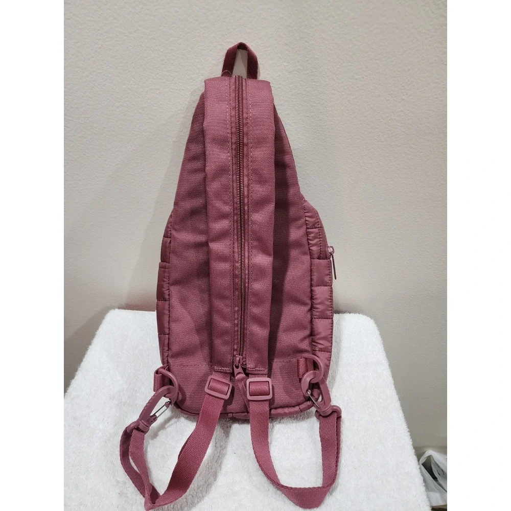 Reebok Quilted Sling Backpack Crossbody Bag Mauve Pink Puffer Athleisure Utility